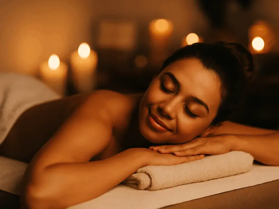 Anneler Günü’nde spa masajı yaptıran kadın, huzurlu ve lüks bir atmosferde rahatlıyor.