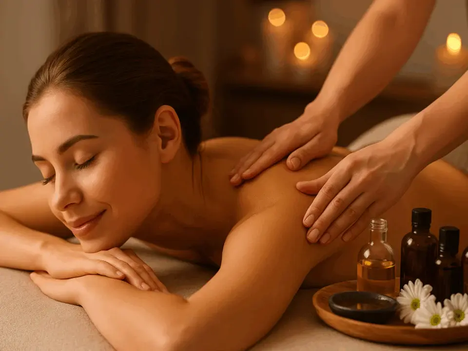 Pendik aromaterapi masajı sırasında doğal yağlarla rahatlayan kadın
