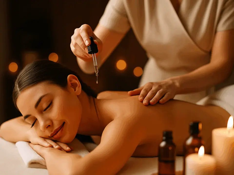 Pendik’te aromaterapi masajı alan kadın, doğal yağlar ve loş ışıklı spa ortamında rahatlama yaşıyor