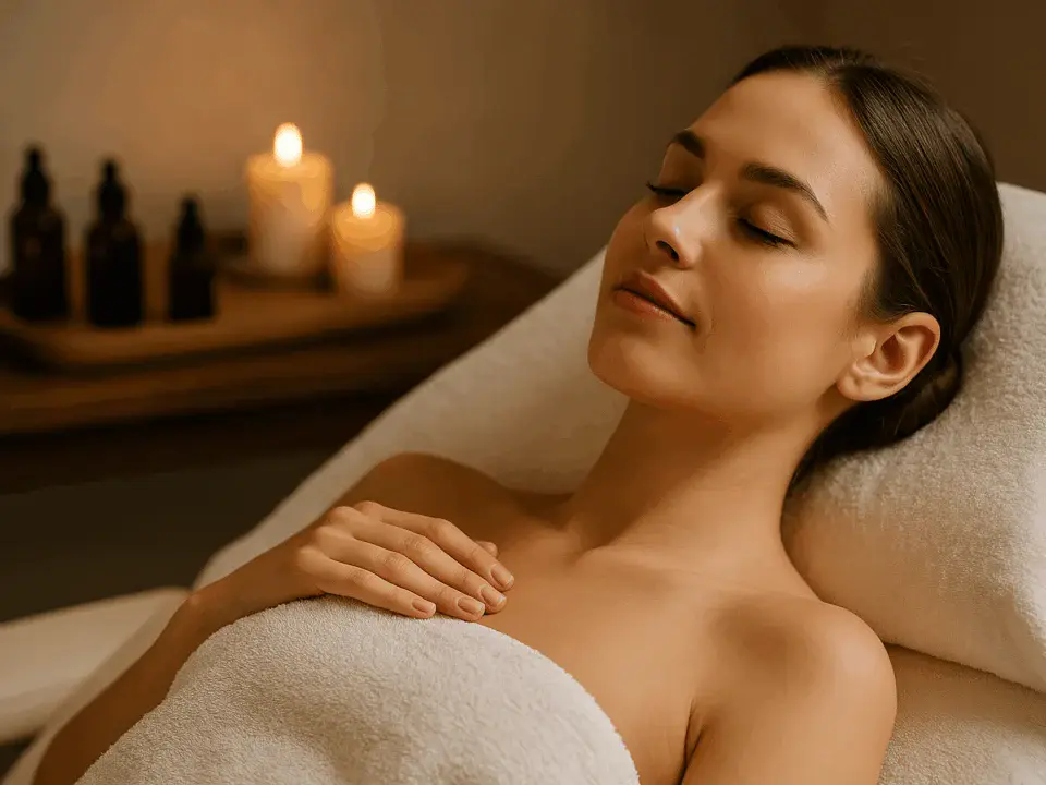 Pendik’te masaj öncesi hazırlık yapan kadın, loş spa odasında rahatlamaya hazırlanıyor