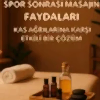Spor sonrası masaj masası, aromaterapi şişeleri ve rahatlatıcı spa ortamı